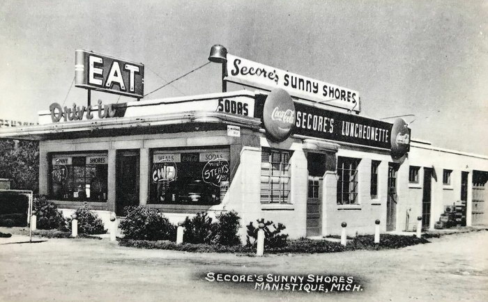Manistique MI-Secores Sunny Shores-Drive In-Roadside Cafe-Coca Cola-Michigan